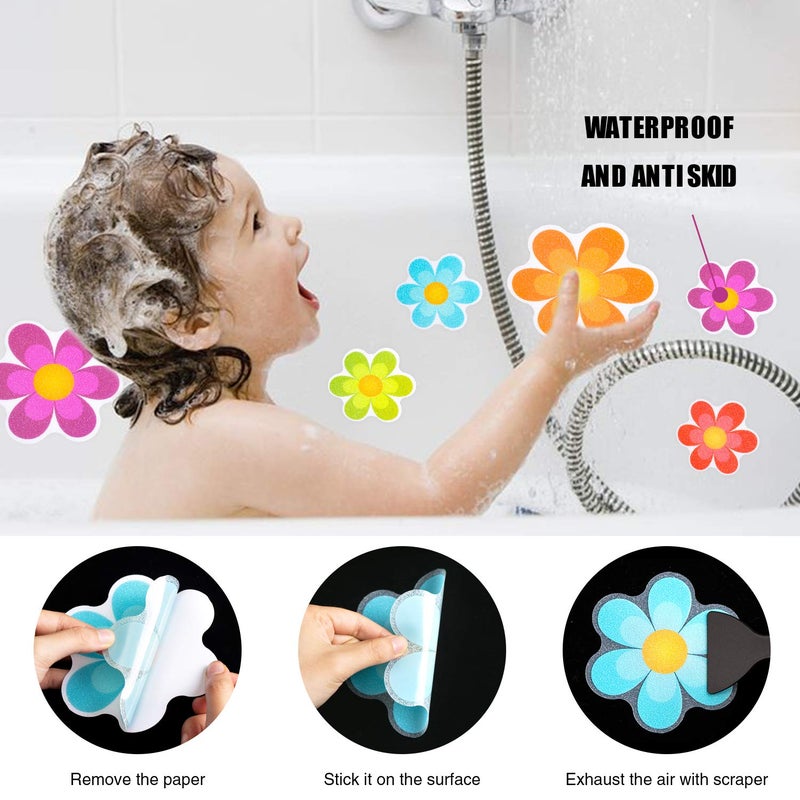 Secopad Original Non Slip Bathtub Stickers  20 PCS Shower Floor Non Slip Stickers Bright Flowers Appliques with Premium Scraper - Image 5